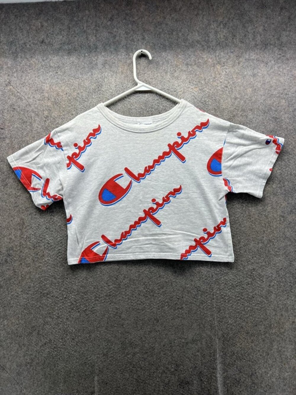 Champion Shirt Women Medium Gray Cropped Crew Neck Reverse Weave Logo Tee